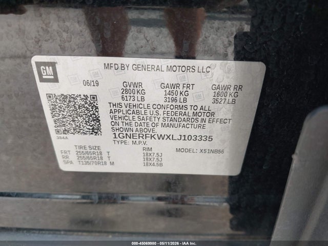 Aukcja sprzedaży 2020 Chevrolet Traverse Fwd Ls, vin: 1GNERFKWXLJ103335, numer aukcji: 45069980