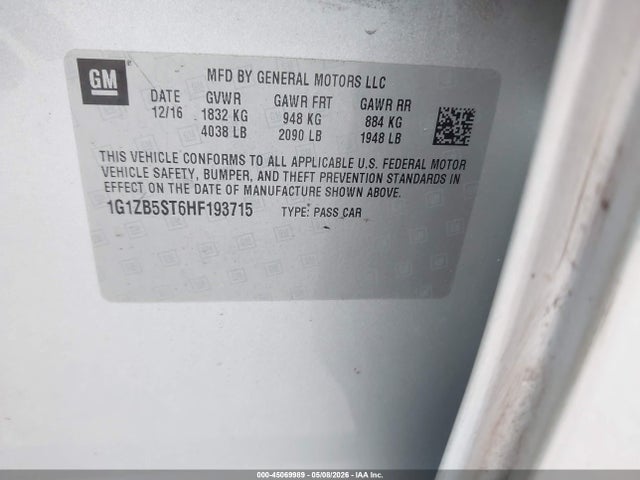 Продаж на аукціоні авто 2017 Chevrolet Malibu Ls, vin: 1G1ZB5ST6HF193715, номер лоту: 45069989