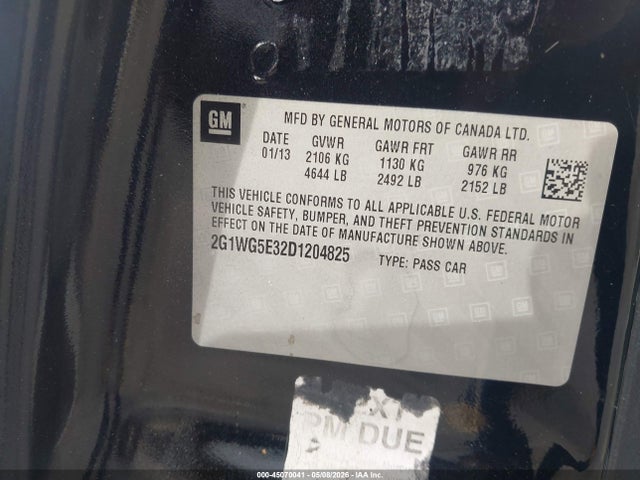 45070041 :رقم المزاد ، 2G1WG5E32D1204825 vin ، 2013 Chevrolet Impala Lt مزاد بيع