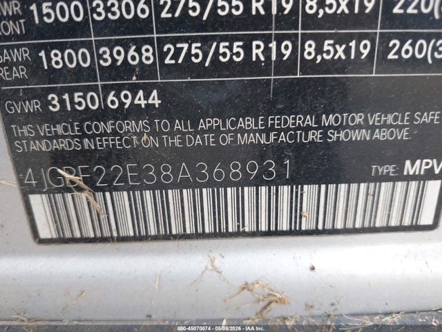 Продажа на аукционе авто 2008 Mercedes-benz Gl 320 Cdi 4matic, vin: 4JGBF22E38A368931, номер лота: 45070074