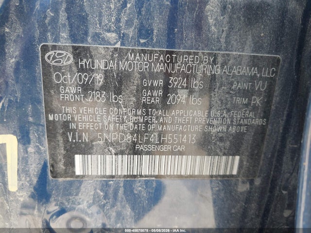 Aukcja sprzedaży 2020 Hyundai Elantra Sel, vin: 5NPD84LF4LH551413, numer aukcji: 45070078