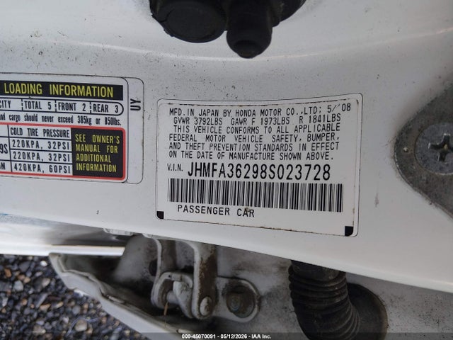45070091 :رقم المزاد ، JHMFA36298S023728 vin ، 2008 Honda Civic Hybrid مزاد بيع