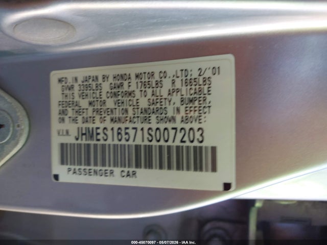 Продаж на аукціоні авто 2001 Honda Civic Lx, vin: JHMES16571S007203, номер лоту: 45070097