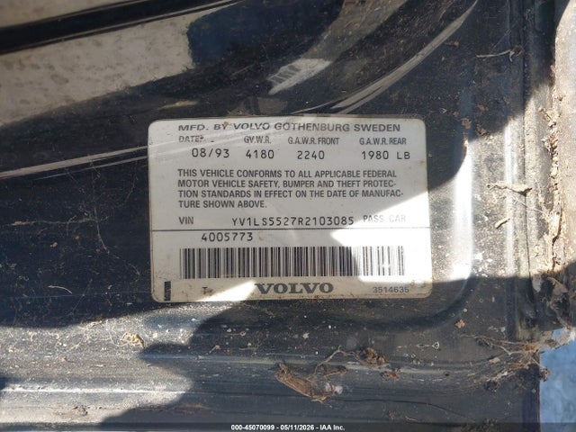 1994 Volvo 850 მანქანა იყიდება აუქციონზე, vin: YV1LS5527R2103085, აუქციონის ნომერი: 45070099