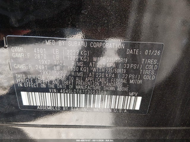Aukcja sprzedaży 2026 Subaru Forester Touring, vin: 4S4SLDT67T3053509, numer aukcji: 45070107