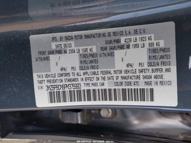 Продаж на аукціоні авто 2023 Mazda Mazda3 2.5 S Carbon Edition, vin: 3MZBPBCM8PM375993, номер лоту: 45070122