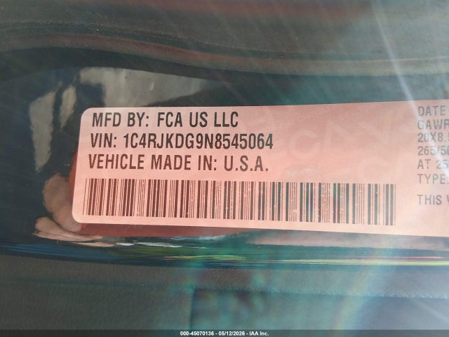 45070136 :رقم المزاد ، 1C4RJKDG9N8545064 vin ، 2022 Jeep Grand Cherokee L Overland 4x4 مزاد بيع