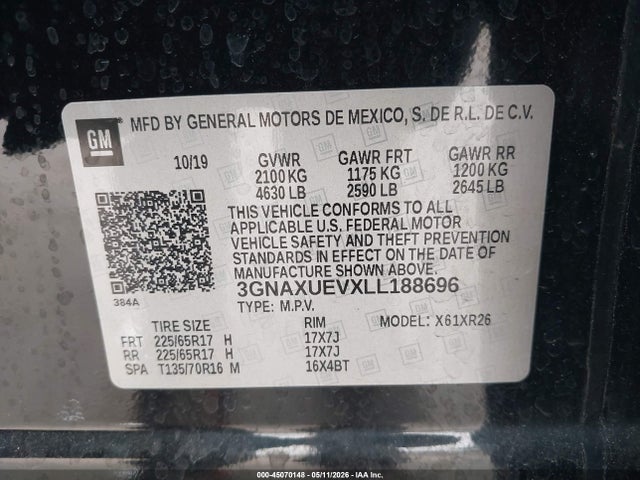 Продаж на аукціоні авто 2020 Chevrolet Equinox Awd Lt 1.5l Turbo, vin: 3GNAXUEVXLL188696, номер лоту: 45070148