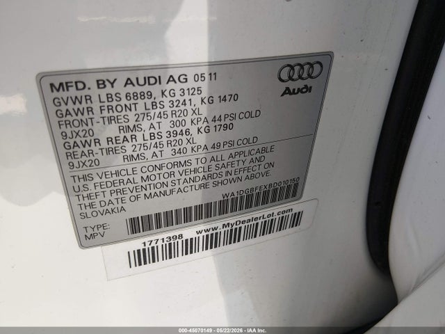 45070149 :رقم المزاد ، WA1DGBFEXBD010150 vin ، 2011 Audi Q7 3.0t S Line Prestige مزاد بيع