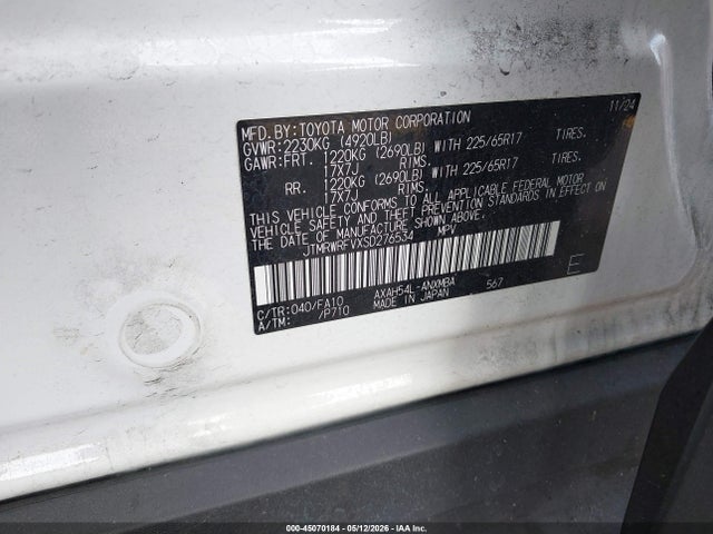 Продаж на аукціоні авто 2025 Toyota Rav4 Hybrid Xle, vin: JTMRWRFVXSD276534, номер лоту: 45070184