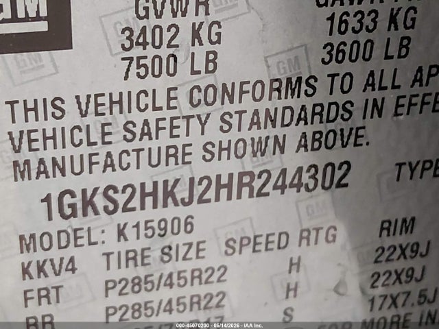 Продаж на аукціоні авто 2017 Gmc Yukon Xl Denali, vin: 1GKS2HKJ2HR244302, номер лоту: 45070200