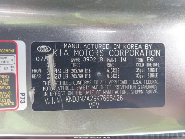 Aukcja sprzedaży 2019 Kia Soul, vin: KNDJN2A29K7665426, numer aukcji: 45070227