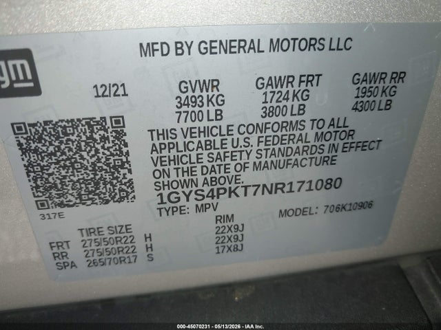 Aukcja sprzedaży 2022 Cadillac Escalade Esv 4wd Sport, vin: 1GYS4PKT7NR171080, numer aukcji: 45070231