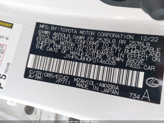 Aukcja sprzedaży 2023 Lexus Ux 250h Premium, vin: JTHP6JBH0P2146028, numer aukcji: 45070254