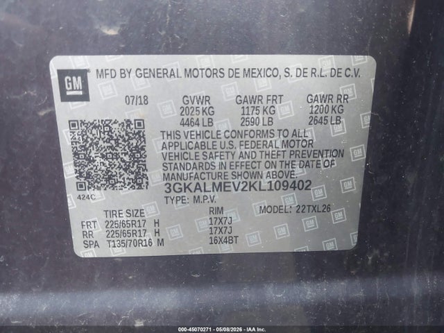 Продаж на аукціоні авто 2019 Gmc Terrain Sle, vin: 3GKALMEV2KL109402, номер лоту: 45070271