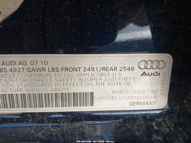 Aukcja sprzedaży 2011 Audi A4 2.0t Premium, vin: WAUBFAFL2BN009056, numer aukcji: 45070286