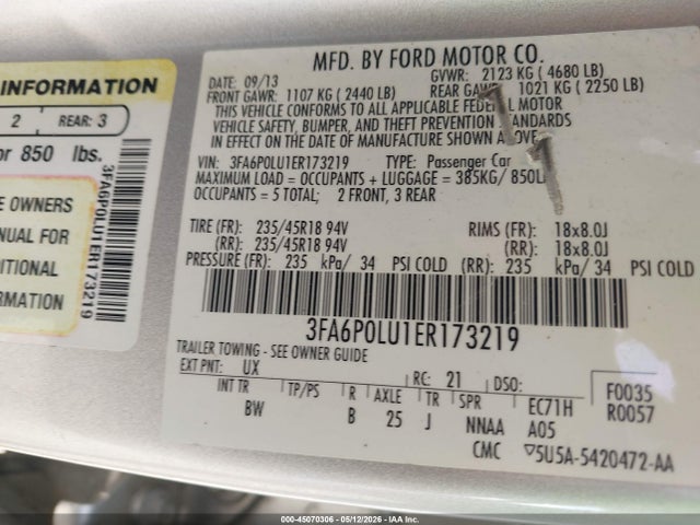 3FA6P0LU1ER173219 Ford Fusion Hybrid Se