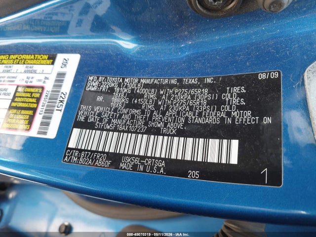 Aukcja sprzedaży 2010 Toyota Tundra Grade 5.7l V8, vin: 5TFUW5F18AX107237, numer aukcji: 45070319