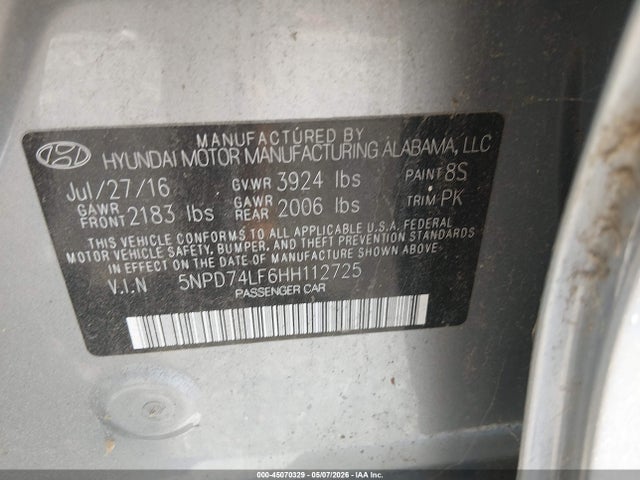 Aukcja sprzedaży 2017 Hyundai Elantra Se, vin: 5NPD74LF6HH112725, numer aukcji: 45070329