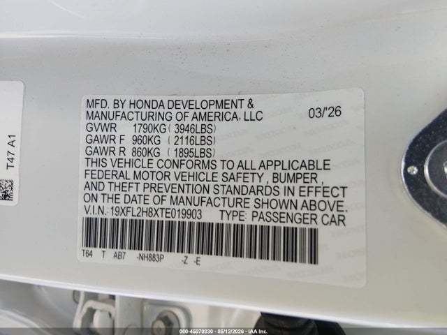19XFL2H8XTE019903 Honda Civic Sport