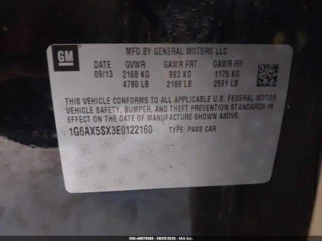 45070345 :رقم المزاد ، 1G6AX5SX3E0122160 vin ، 2014 Cadillac Cts Luxury مزاد بيع