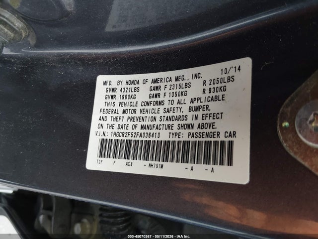 Продаж на аукціоні авто 2015 Honda Accord Sport, vin: 1HGCR2F52FA036410, номер лоту: 45070367