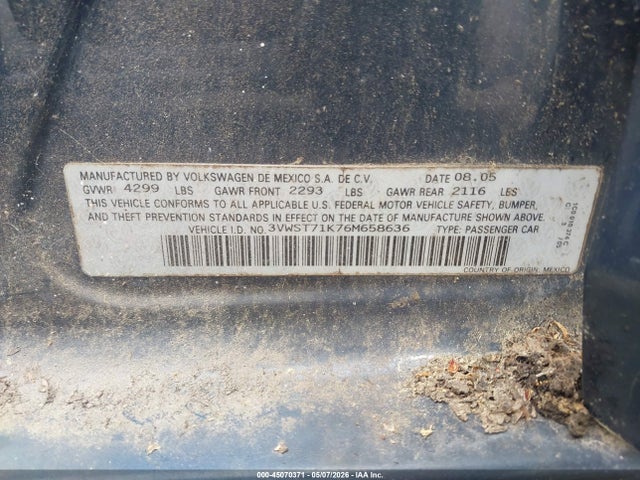 45070371 :رقم المزاد ، 3VWST71K76M658636 vin ، 2006 Volkswagen Jetta Tdi مزاد بيع