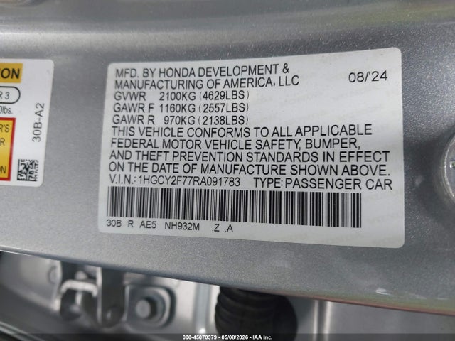 1HGCY2F77RA091783 Honda Accord Hybrid Sport-l
