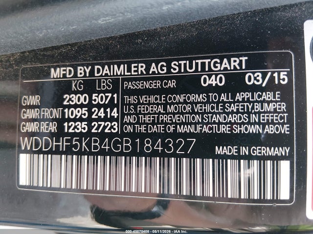 Aukcja sprzedaży 2016 Mercedes-benz E 350, vin: WDDHF5KB4GB184327, numer aukcji: 45070408