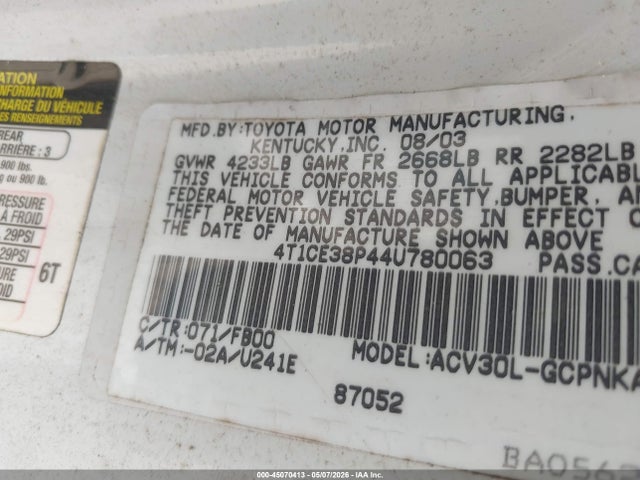 Aukcja sprzedaży 2004 Toyota Camry Solara Se, vin: 4T1CE38P44U780063, numer aukcji: 45070413