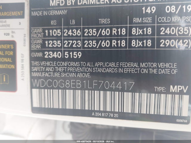 WDC0G8EB1LF704417 Mercedes-Benz Glc 300 4matic
