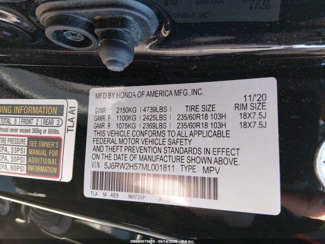 Aukcja sprzedaży 2021 Honda Cr-v Awd Ex, vin: 5J6RW2H57ML001811, numer aukcji: 45070435