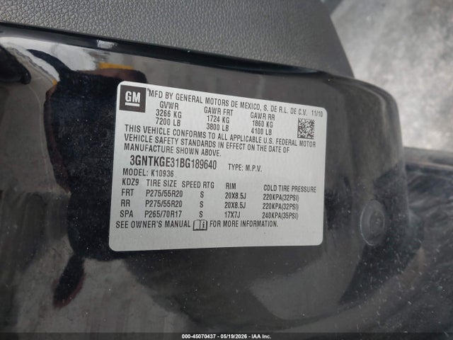 45070437 :رقم المزاد ، 3GNTKGE31BG189640 vin ، 2011 Chevrolet Avalanche 1500 Ltz مزاد بيع