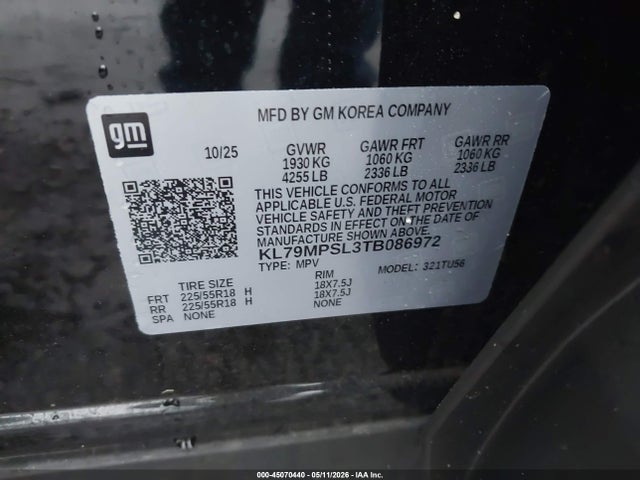 Продажа на аукционе авто 2026 Chevrolet Trailblazer Fwd Lt, vin: KL79MPSL3TB086972, номер лота: 45070440