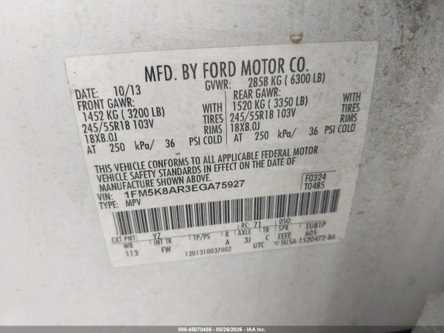 Продажа на аукционе авто 2014 Ford Utility Police Interceptor, vin: 1FM5K8AR3EGA75927, номер лота: 45070450
