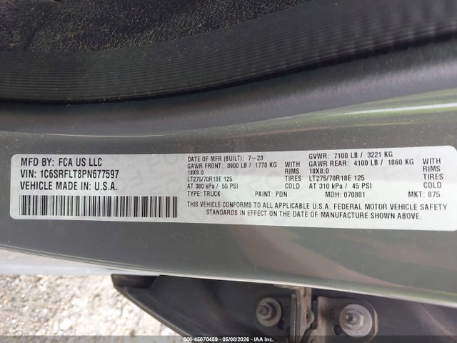 45070459 :رقم المزاد ، 1C6SRFLT8PN677597 vin ، 2023 Ram 1500 مزاد بيع