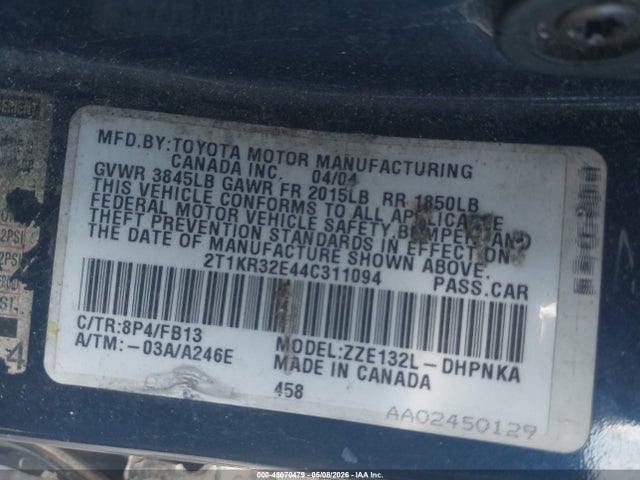 Продаж на аукціоні авто 2004 Toyota Matrix Xr, vin: 2T1KR32E44C311094, номер лоту: 45070479
