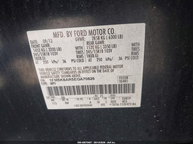Продажа на аукционе авто 2014 Ford Utility Police Interceptor, vin: 1FM5K8AR5EGA70826, номер лота: 45070487