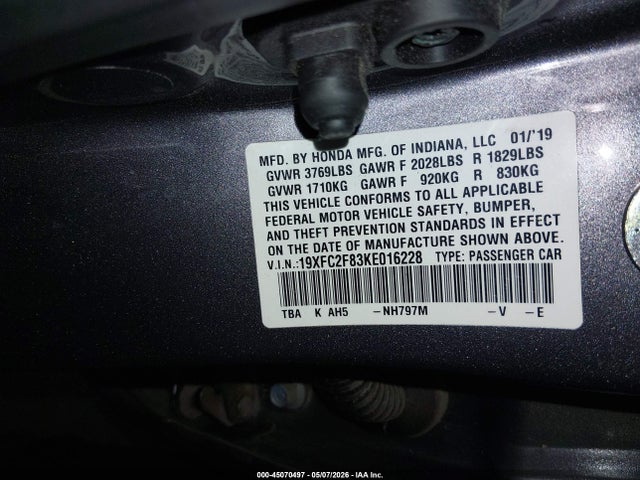 Honda Civic Sport 2019 19XFC2F83KE016228 Image 9
