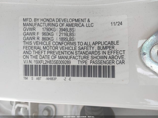 Продаж на аукціоні авто 2025 Honda Civic Sedan Sport, vin: 19XFL2H83SE009289, номер лоту: 45070500
