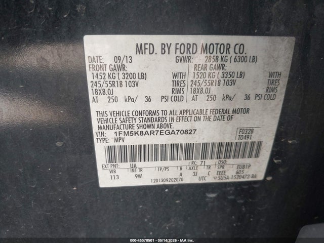 Продажа на аукционе авто 2014 Ford Utility Police Interceptor, vin: 1FM5K8AR7EGA70827, номер лота: 45070501