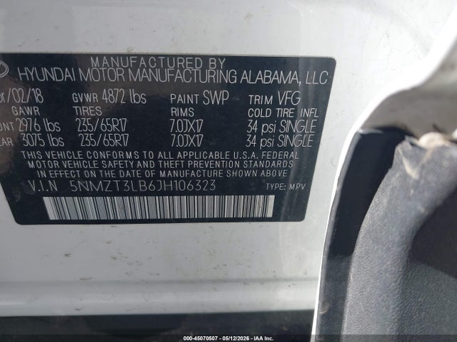 Продаж на аукціоні авто 2018 Hyundai Santa Fe Sport 2.4l, vin: 5NMZT3LB6JH106323, номер лоту: 45070507