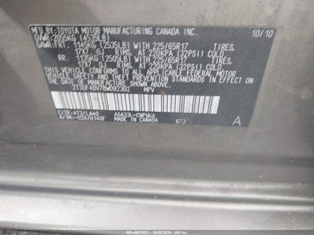 45070531 :رقم المزاد ، 2T3DF4DV7BW092302 vin ، 2011 Toyota Rav4 Limited مزاد بيع