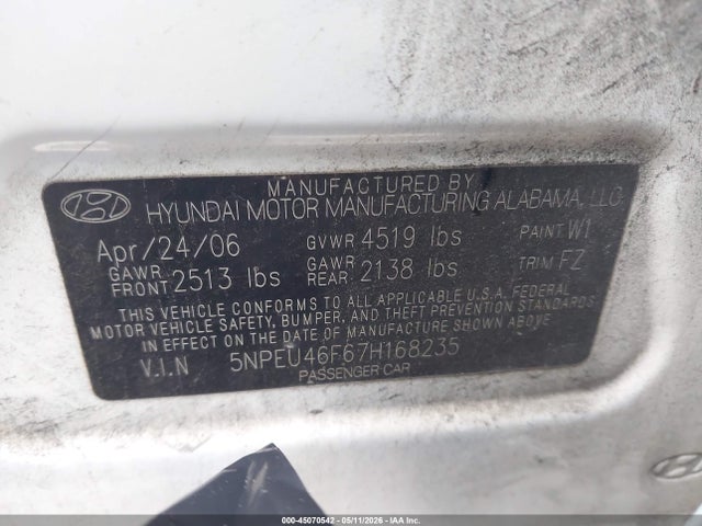 Aukcja sprzedaży 2007 Hyundai Sonata Limited/se V6, vin: 5NPEU46F67H168235, numer aukcji: 45070542