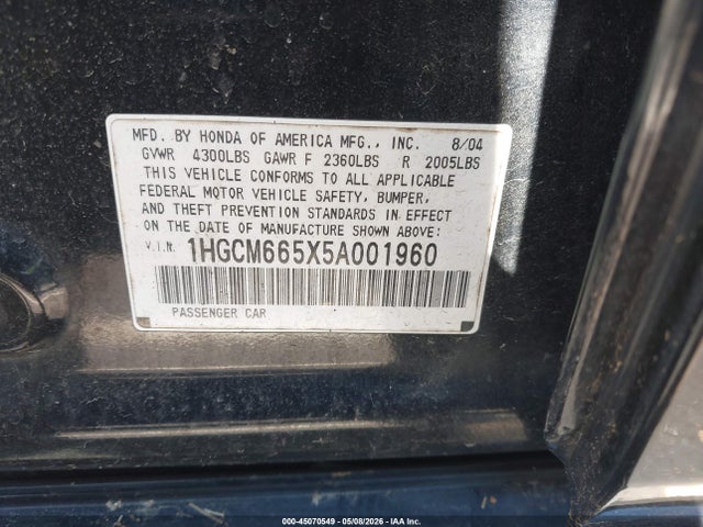Продаж на аукціоні авто 2005 Honda Accord 3.0 Ex, vin: 1HGCM665X5A001960, номер лоту: 45070549