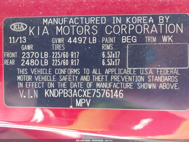 Продаж на аукціоні авто 2014 Kia Sportage Lx, vin: KNDPB3ACXE7576146, номер лоту: 45070564