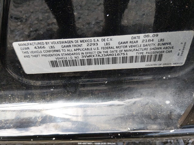 45070601 :رقم المزاد ، 3VWRX7AJ3AM018751 vin ، 2010 Volkswagen Jetta Se مزاد بيع
