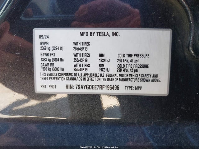 Продаж на аукціоні авто 2024 Tesla Model Y Long Range Dual Motor All-wheel Drive, vin: 7SAYGDEE7RF196496, номер лоту: 45070616