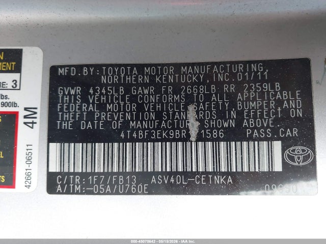 45070642 :رقم المزاد ، 4T4BF3EK9BR171586 vin ، 2011 Toyota Camry Le مزاد بيع