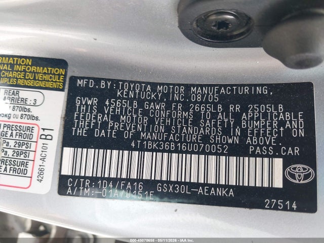 Aukcja sprzedaży 2006 Toyota Avalon Xl, vin: 4T1BK36B16U070052, numer aukcji: 45070658